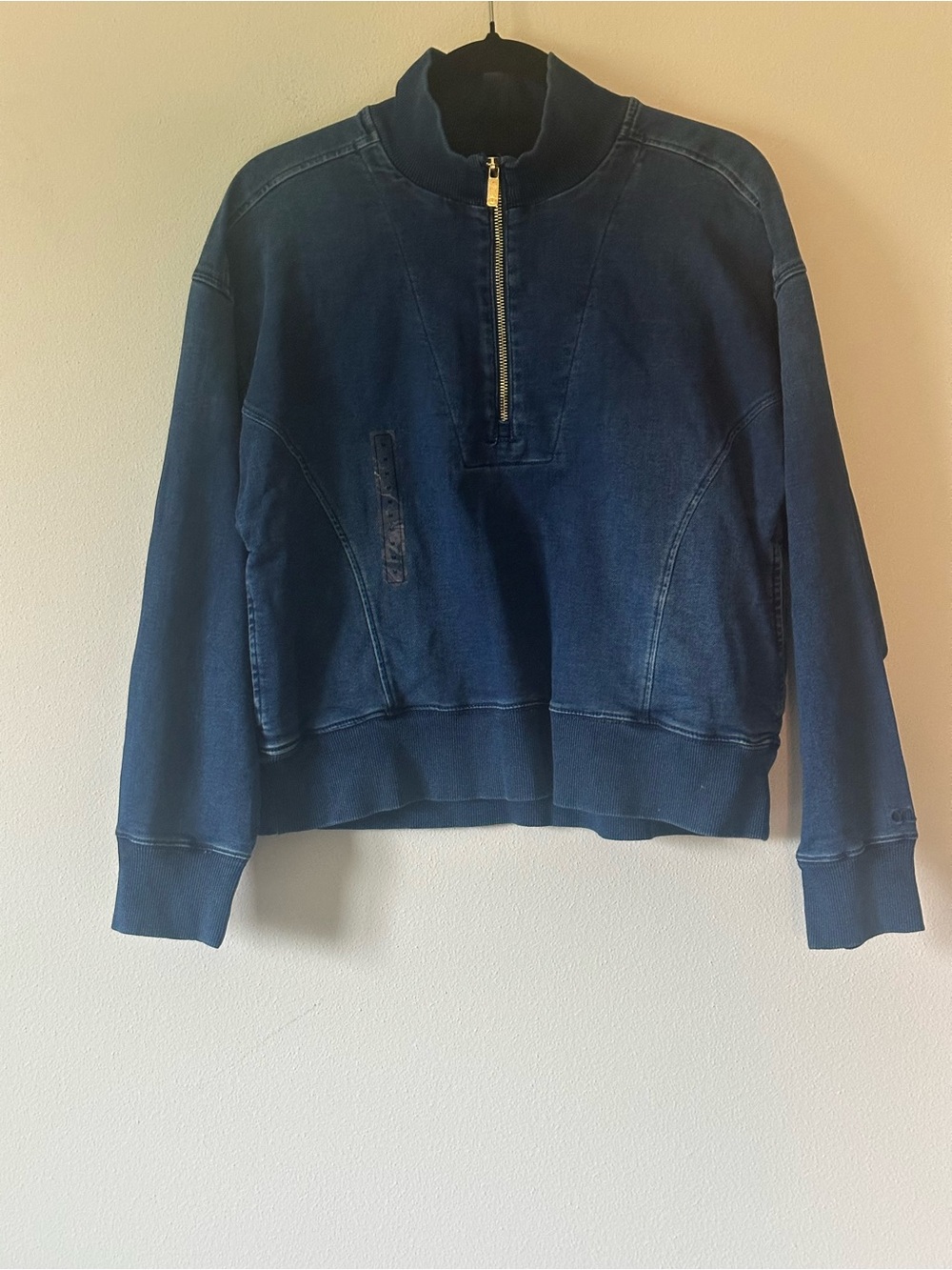 CALIA Soft Scuba Mock Neck 1/4 Zip Pullover Womens Medium Dark Indigo NWT
